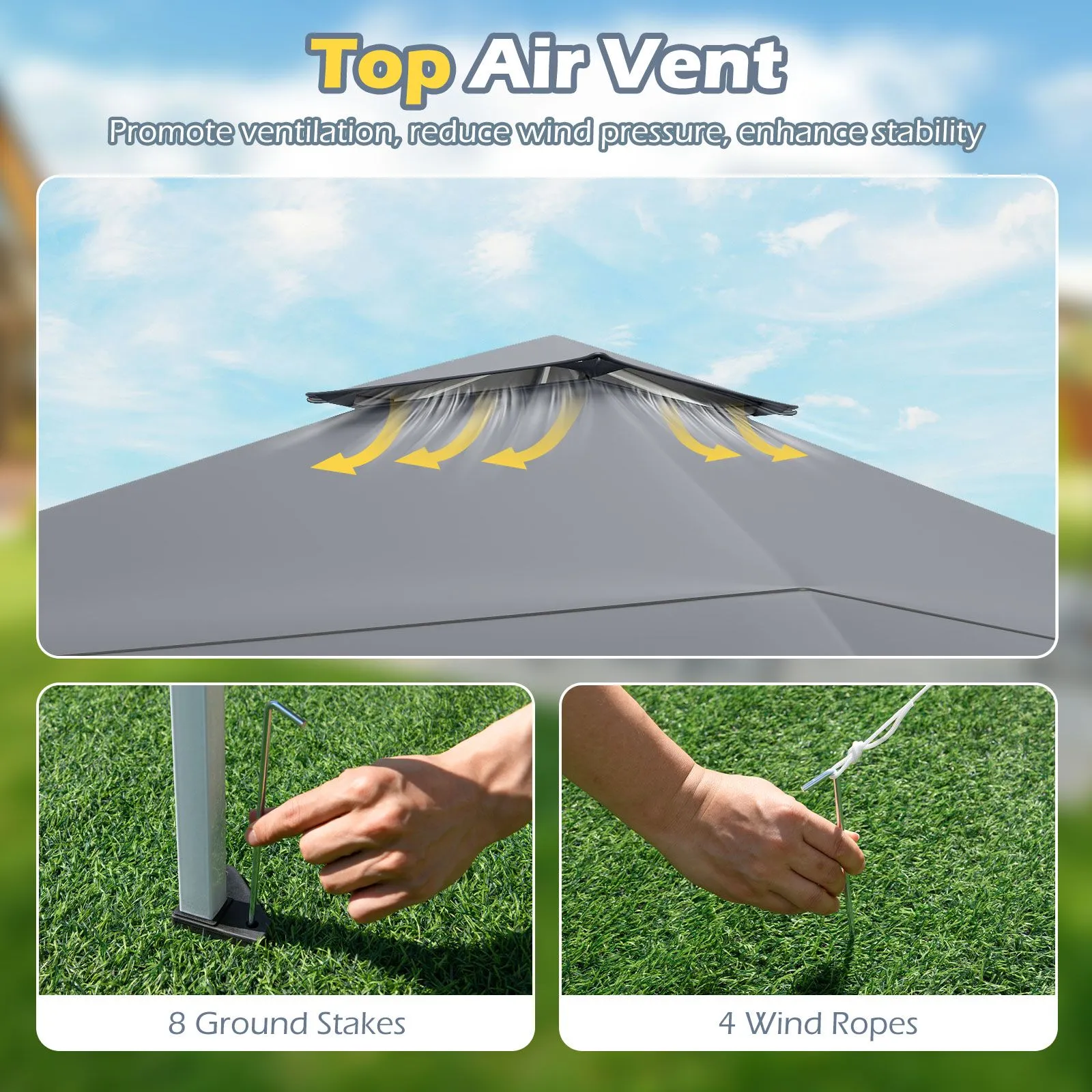Costway 395 x 395 cm Pop up Canopy Tent Outdoor Easy Setup Gazebo in Grey 2