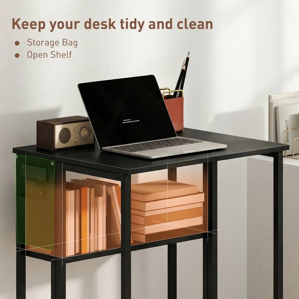 HOMCOM 63 cm Foldable Computer Desk on Wheels for Small Spaces Black 5