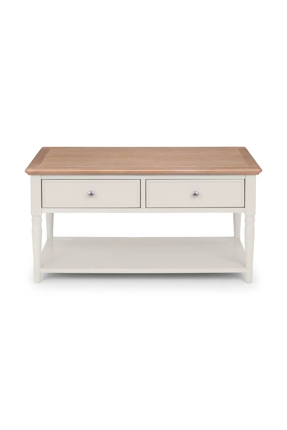 Julian Bowen Provence 2 Drawer Coffee Table with Shelf in Light Grey 5