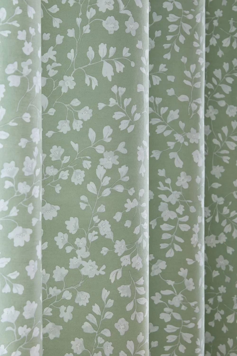 Catherine Lansfield 'Arla Floral' Lined Eyelet Curtains in Green 3