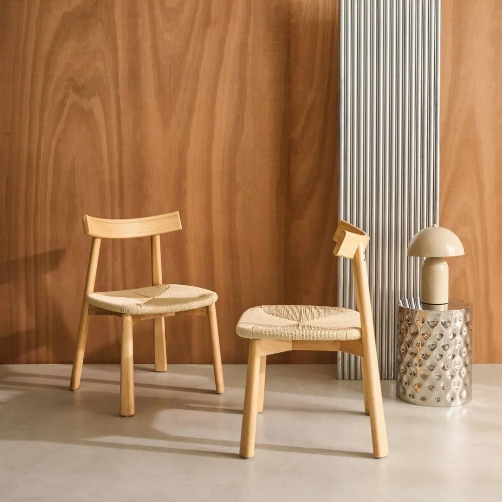 sweeek Set of 2 Scandinavian chairs in rubberwood with rope seat in Beige