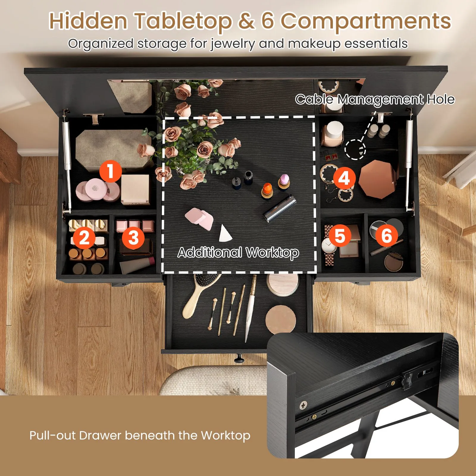 Costway Vanity Desk Flip Top Vanity Table with Mirror in Black 5
