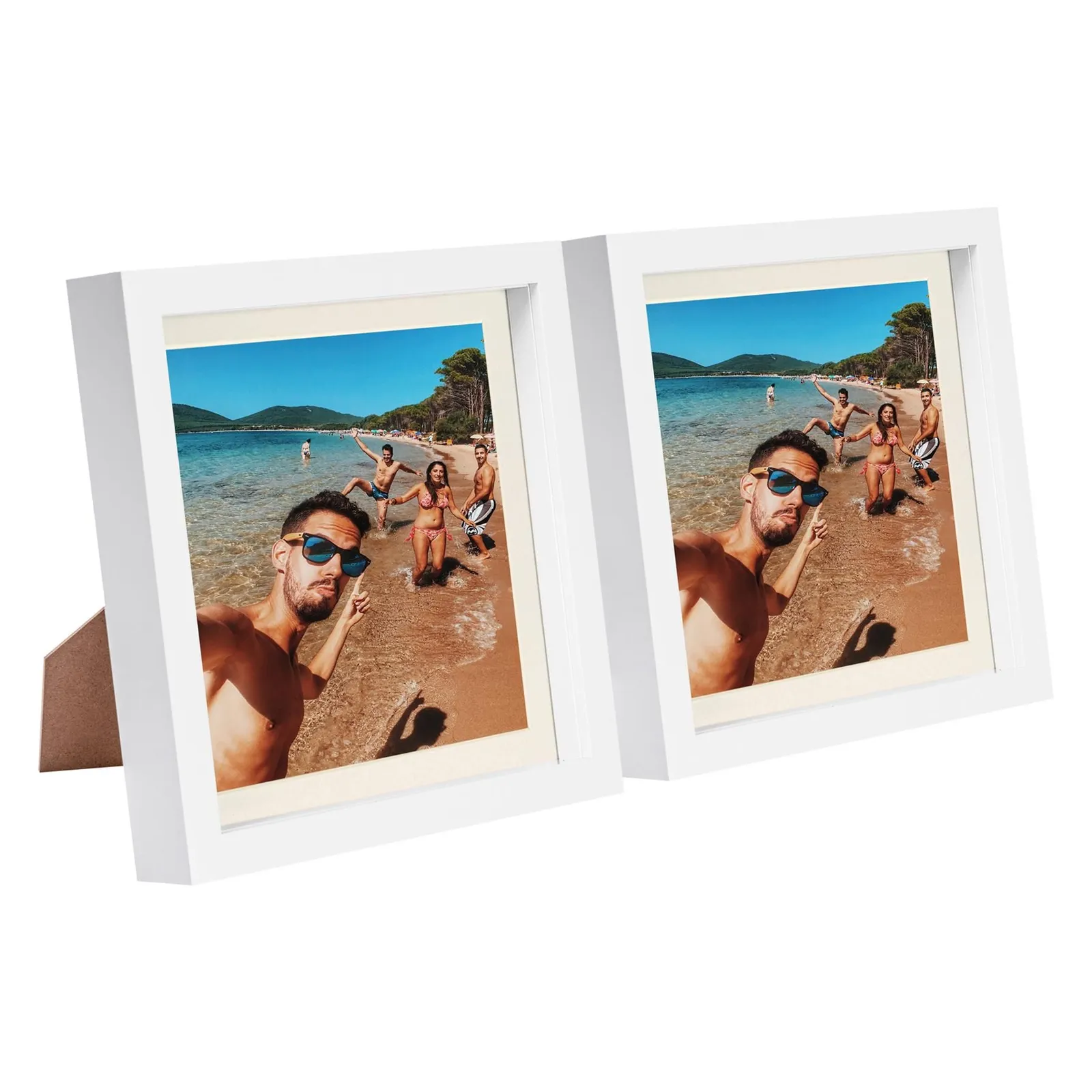 Nicola Spring 8" x 8" White 3D Box Photo Frames - 6" x 6" Mount - Pack of 2 in Ivory