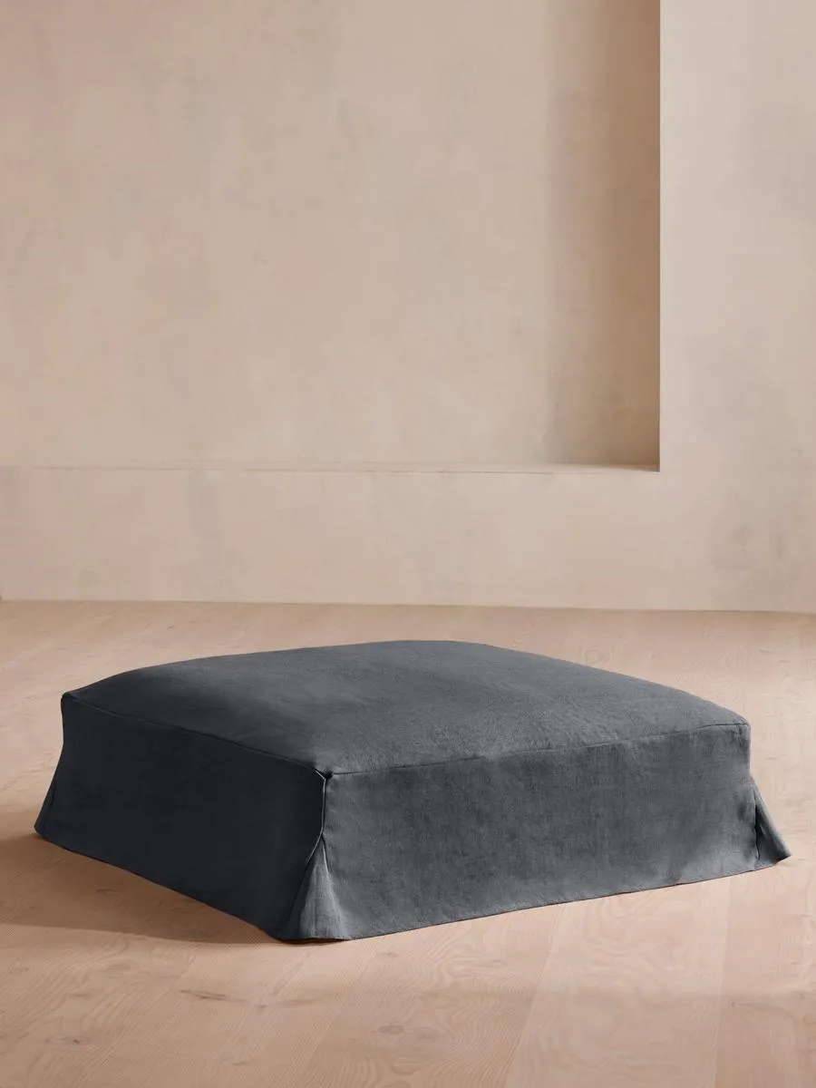 Roma Square Ottoman, Linen, Indigo