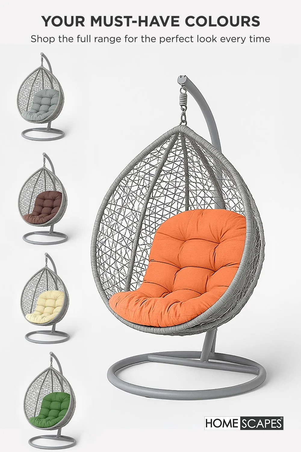 Homescapes Luxury Egg Chair Cushion, Hanging Basket Swing Chair Cushion in Cream 6