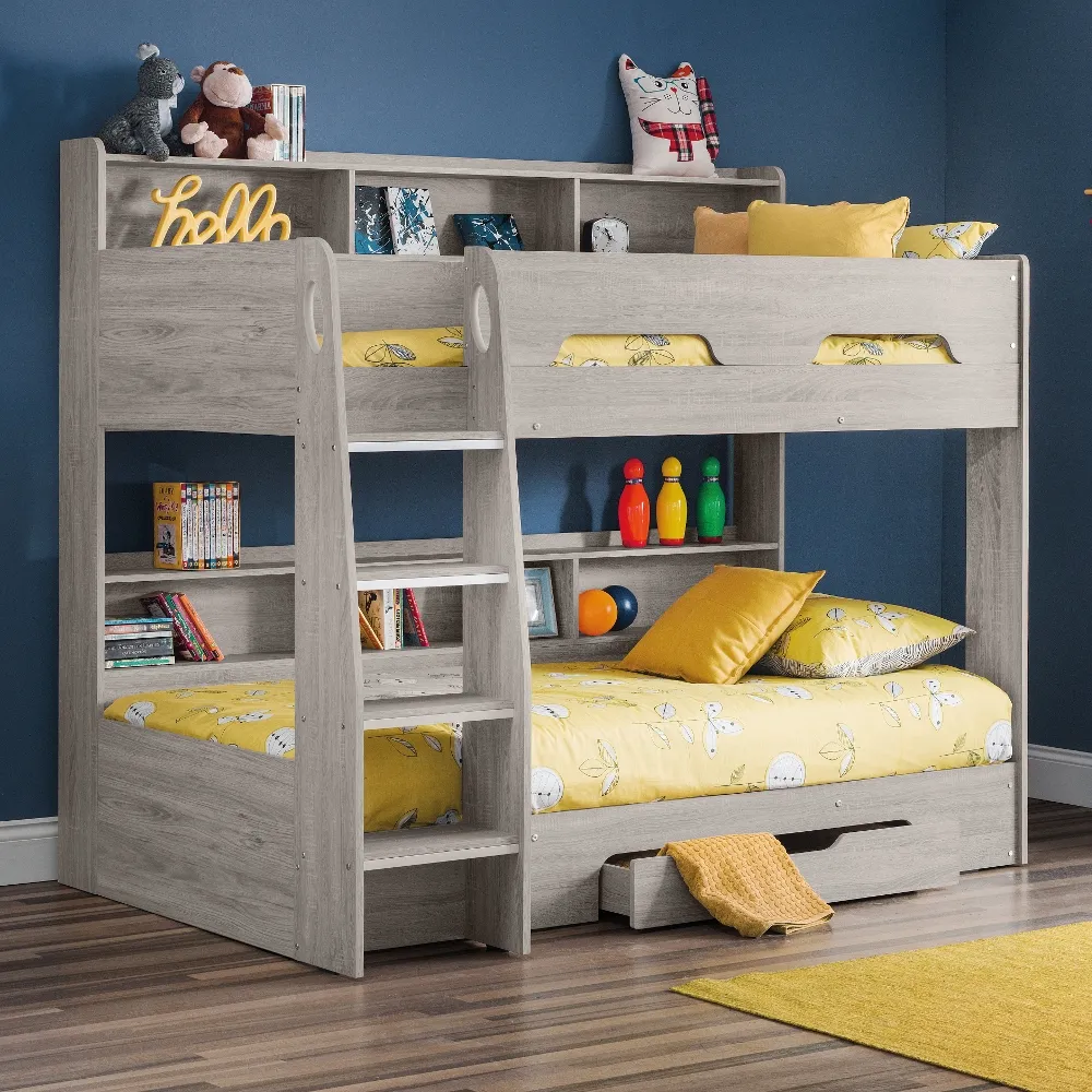 Orion - Single - Kids Bunk Bed - Storage - Grey - Wood - 3ft - Happy Beds 1