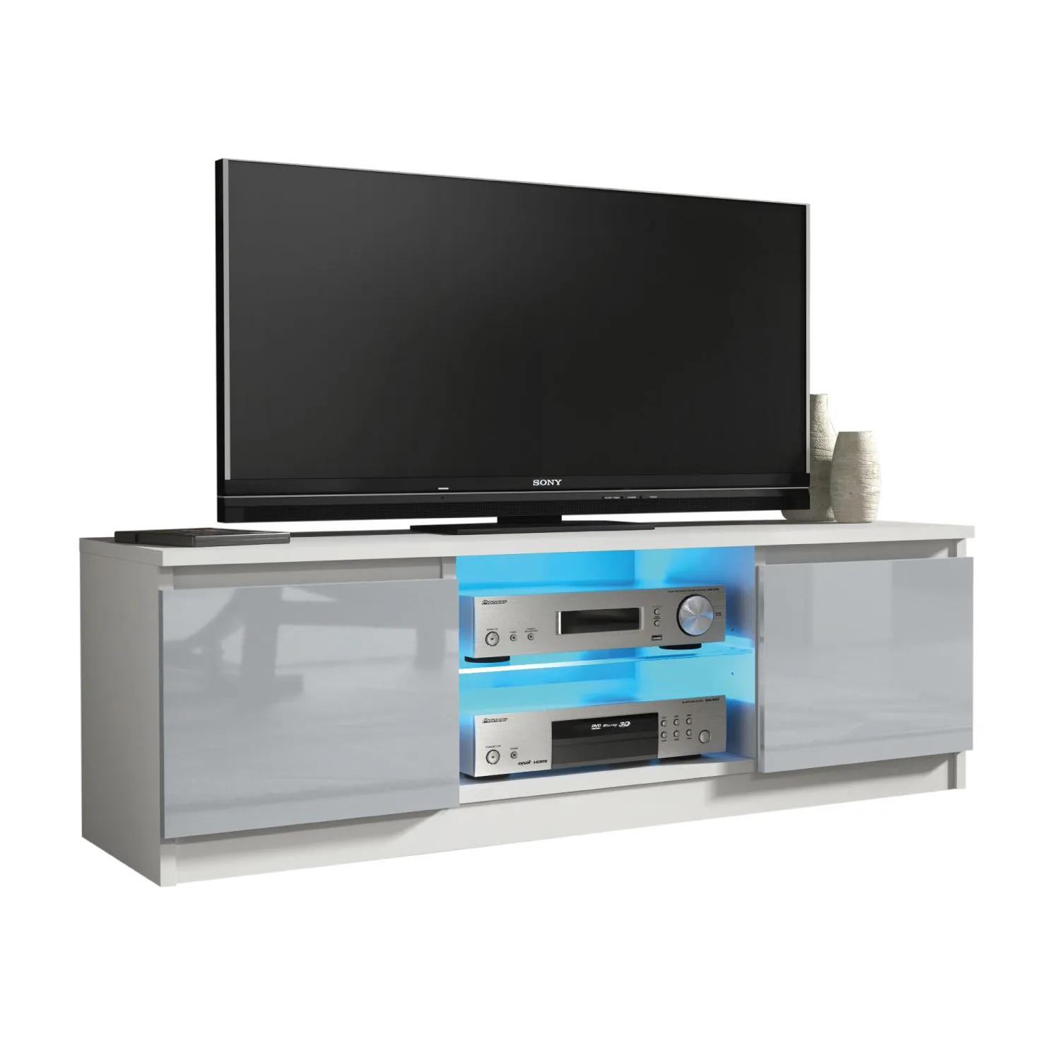 Creative Furniture Aura TV Unit 120cm - A Compact & Contemporary Cabinet with Gloss Doors & LED Lights in Grey 6