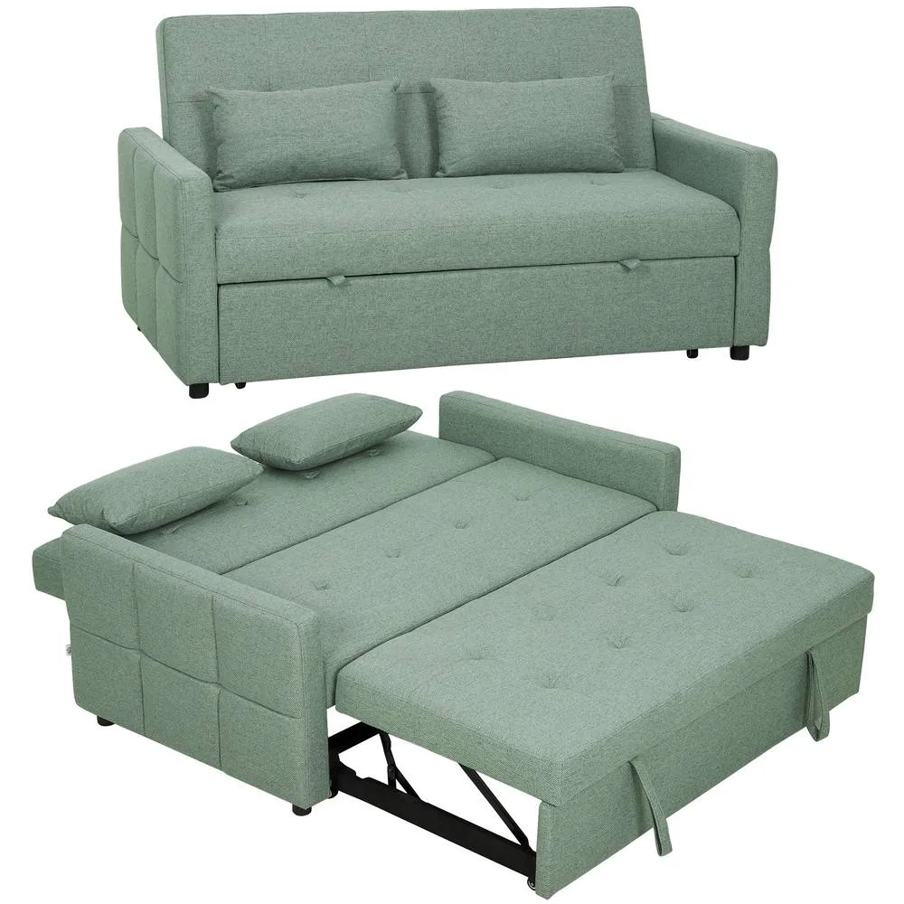 HOMCOM 2 Seater Sofa Bed, Convertible Pull Out Bed Settee, Light Green 2