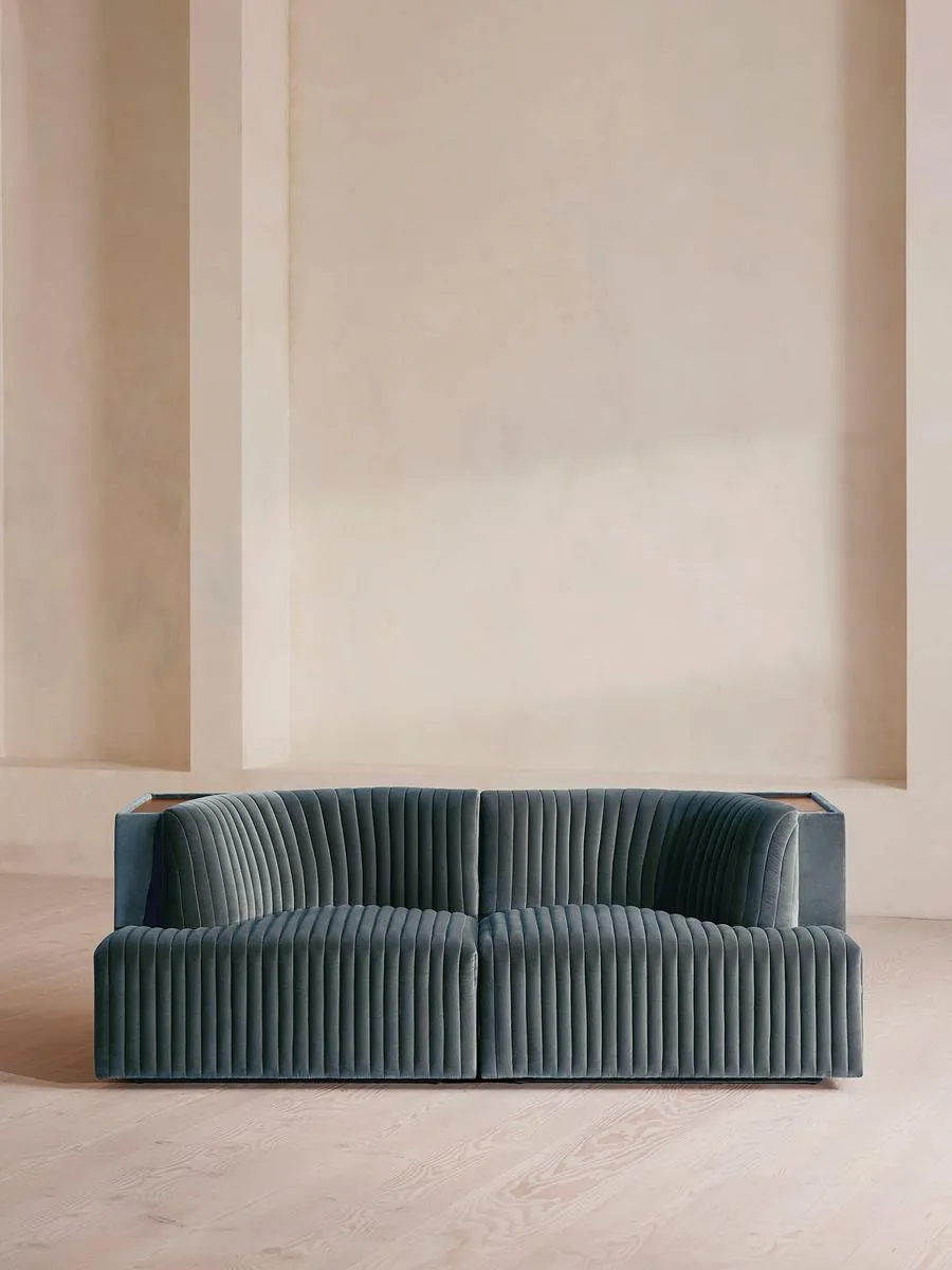 Hamish Modular Sofa, Three Seater, Velvet, Grey Blue