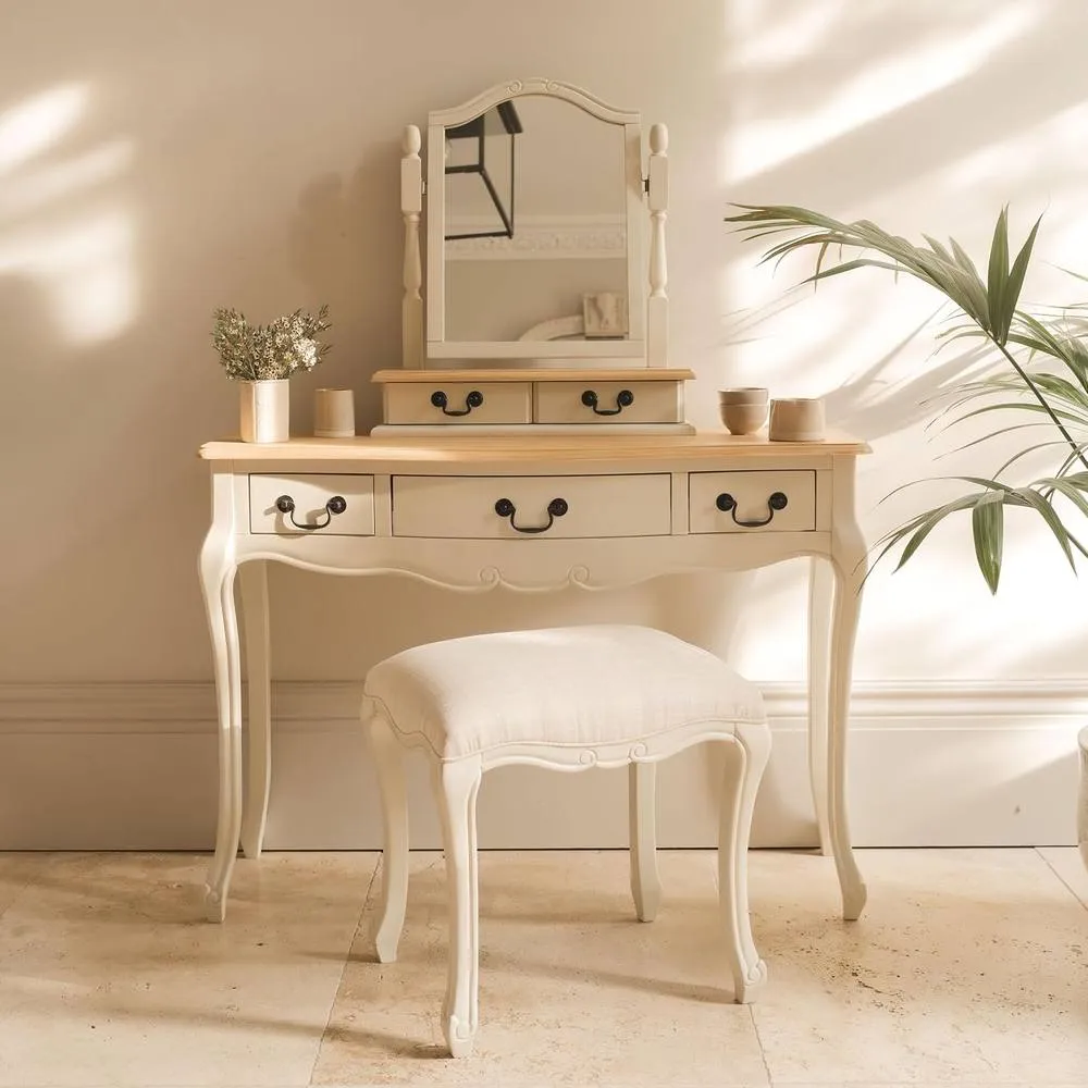 Statement Furniture Juliette Dressing Table Set (Stool, Table, Trinket Mirror) in Ivory