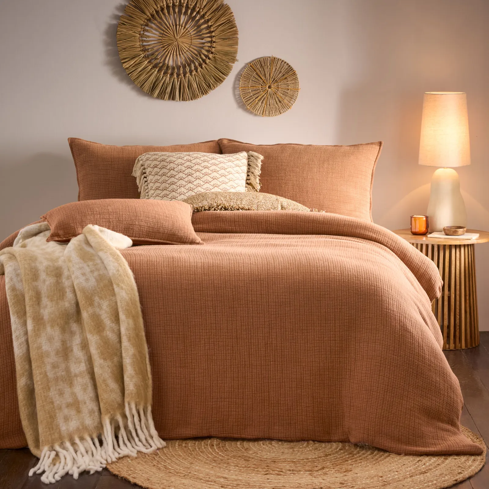 Yard Ribble Acid Washed 100% Cotton Duvet Cover Set in Burnt Orange