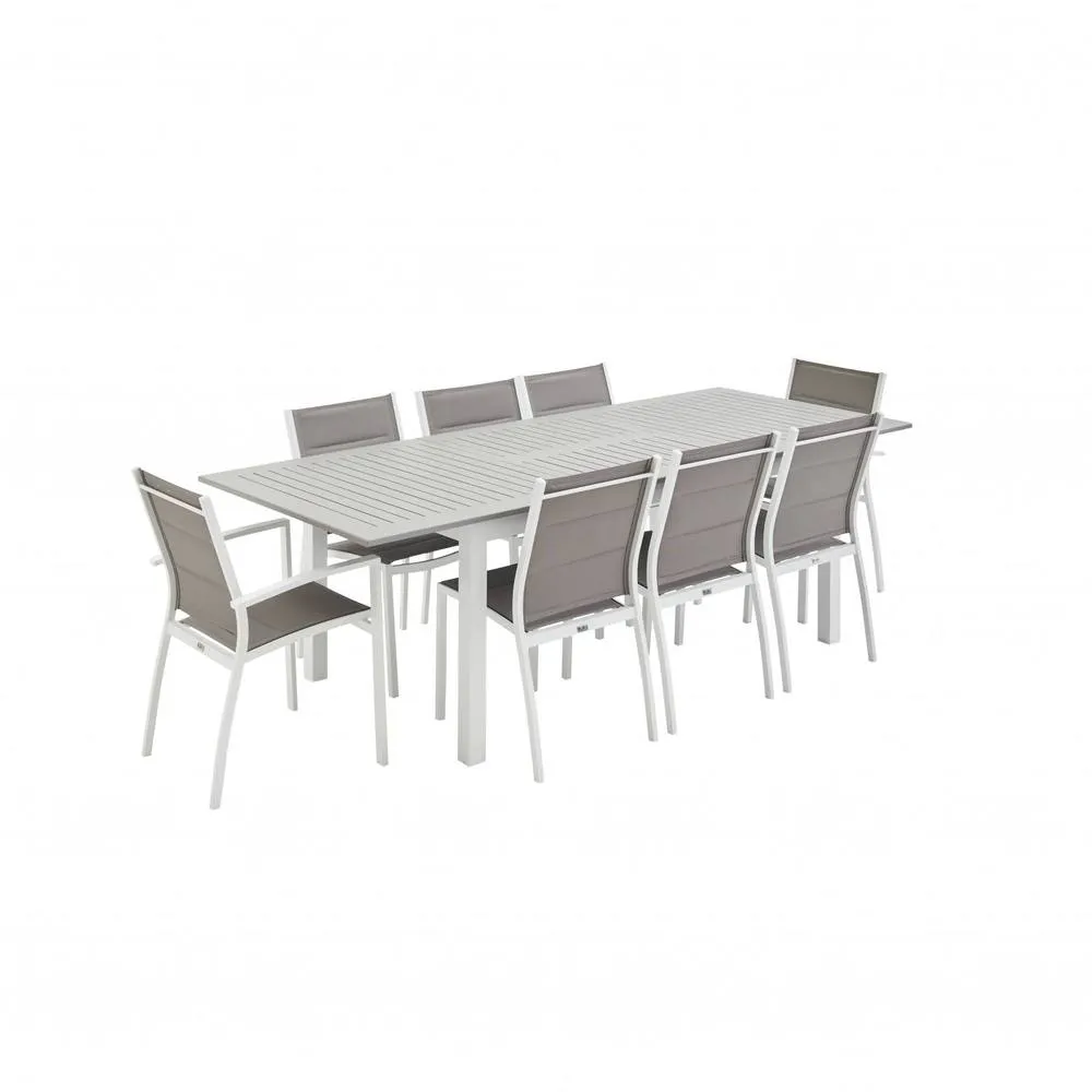 sweeek 8-seater extendable aluminium garden table set with chairs in White 2