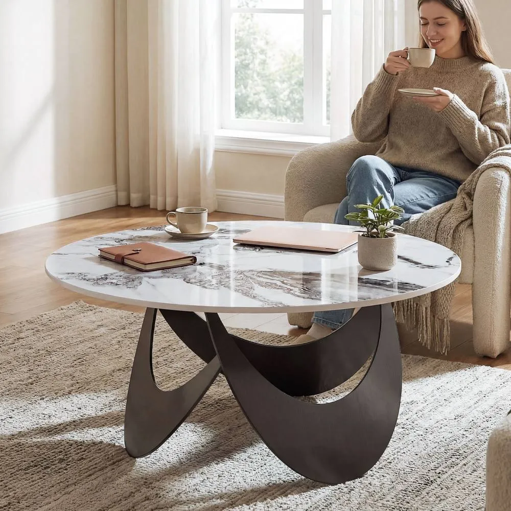 HOMCOM Coffee Table Sintered Stone Top White & Black