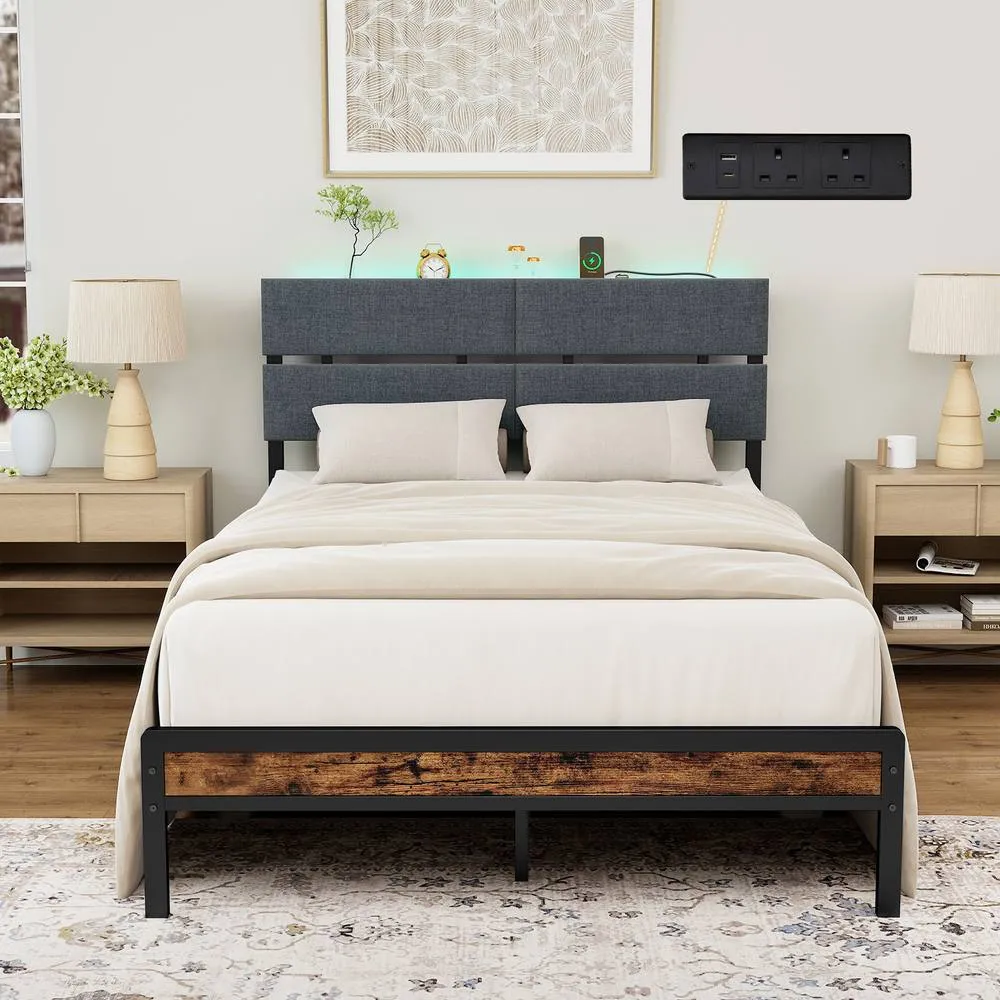 Costway Upholstered Metal Platform Bed Heavy-Duty Slats Support Shelf in Black 3
