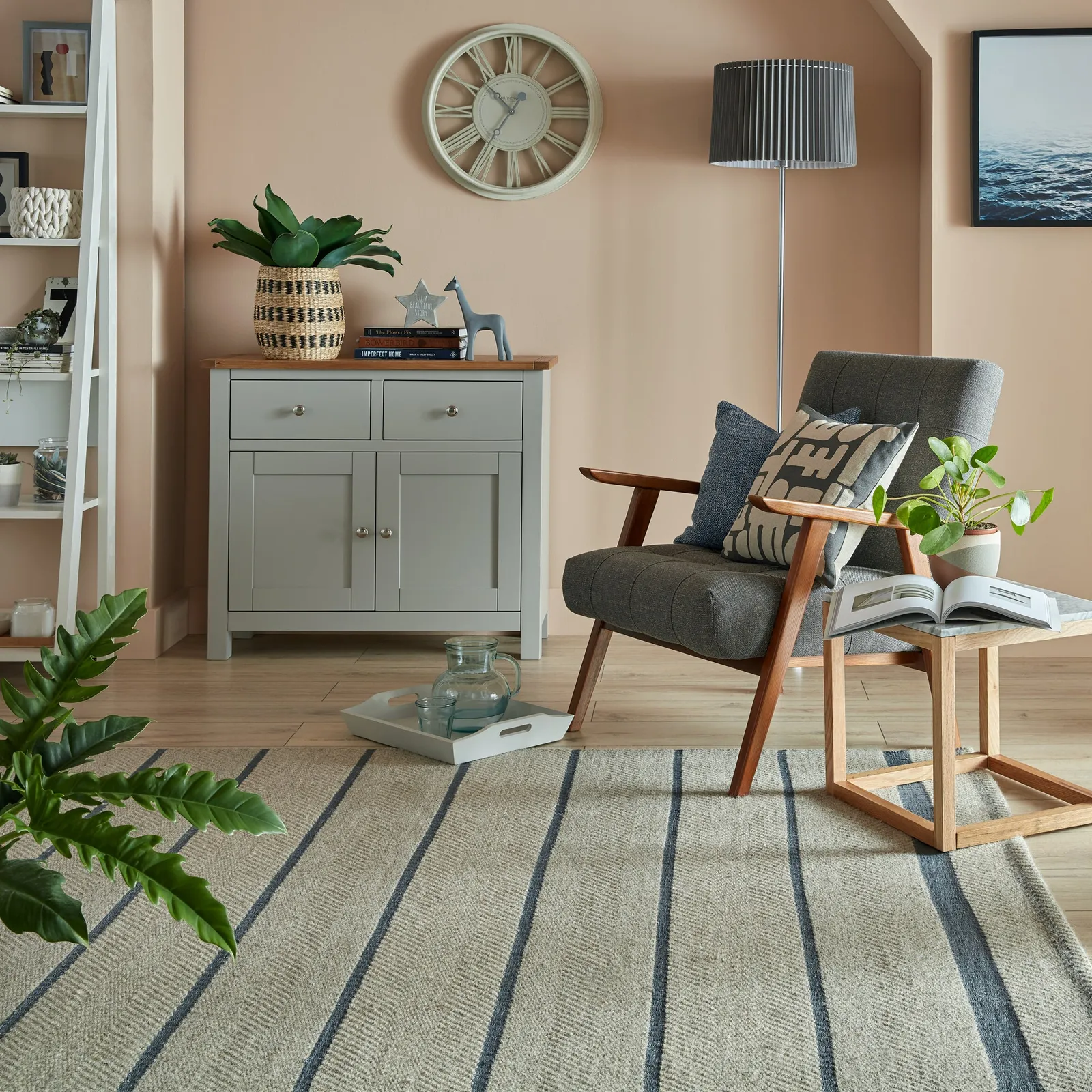 Terra Stripe Flatweave Rug Grey and Blue
