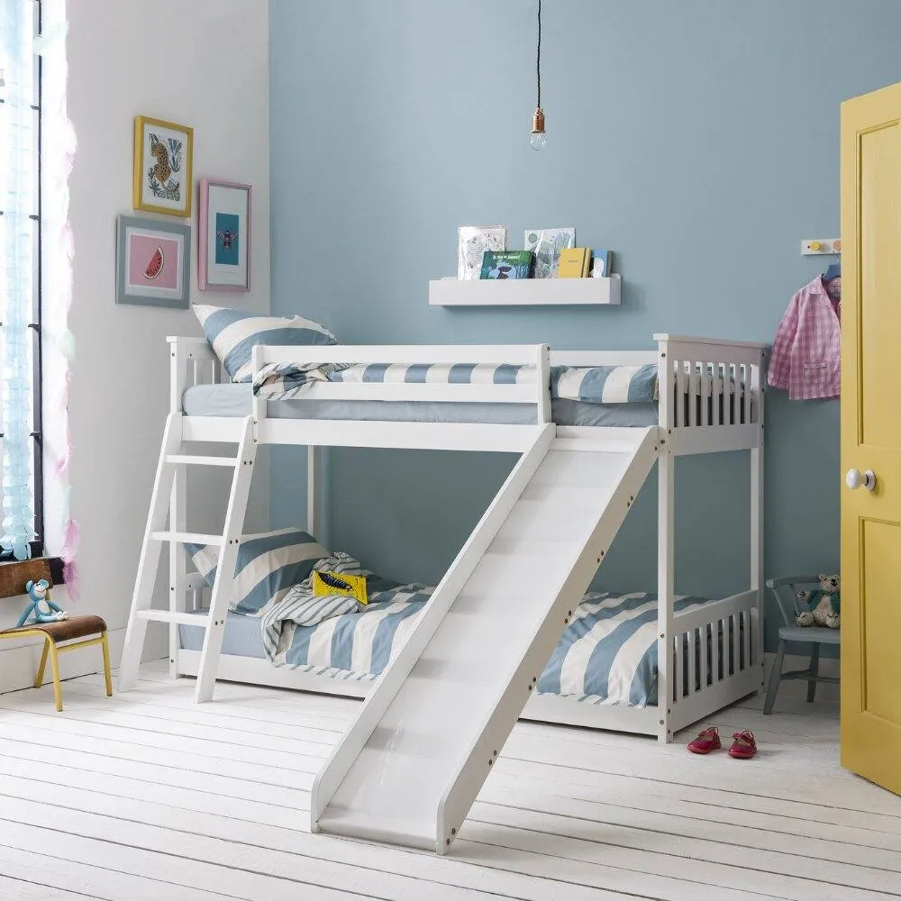 Nöa and Nani Tuva Low Cabin Bed with Bunk Underbed, Play Area & Slide in White