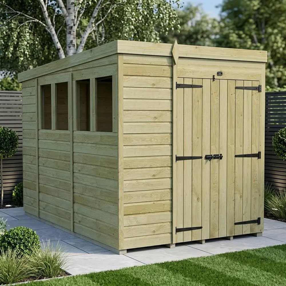 Buttercup Farm 6ft x 10ft Pent Garden Shed Double Door With Windows - Timber in Brown 2