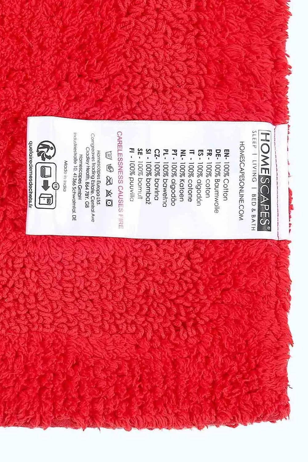 Homescapes Luxury Square Bath Mat 1600GSM 100% Cotton Reversible Shower Mat, 50cm in Red 3