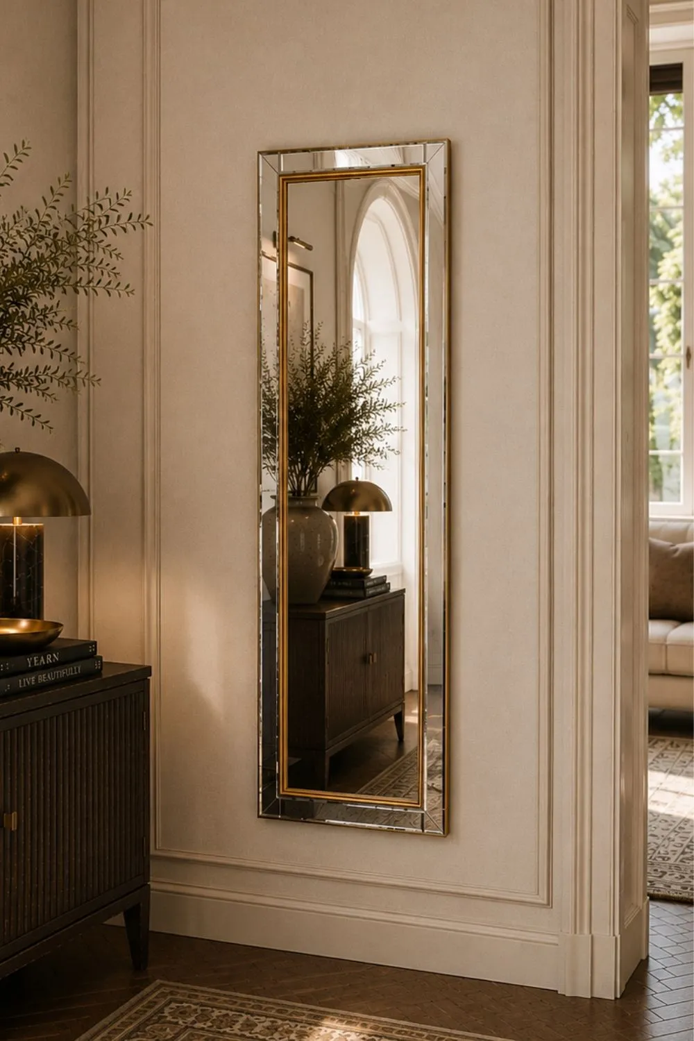 Yearn Mirrors Yearn Soft Brass Bevelled Wall Mirror 137.2 X 45.7Cms, Gold