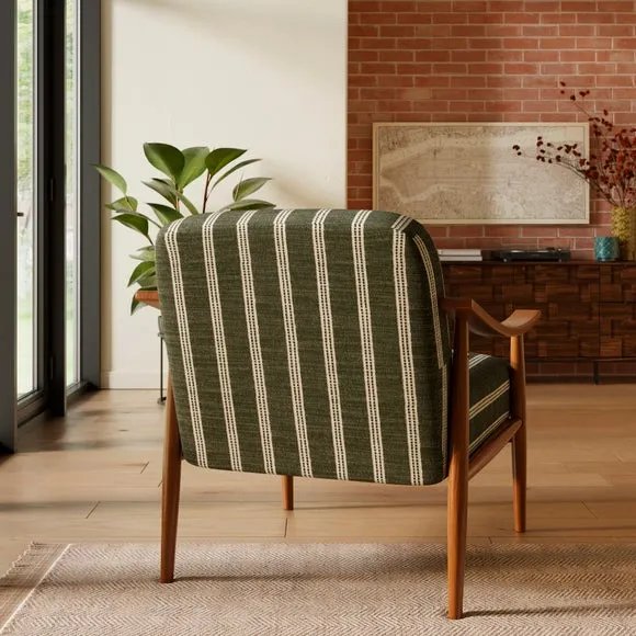 Maxwell Texture Ticking Stripe Wooden Arm Accent Chair 2
