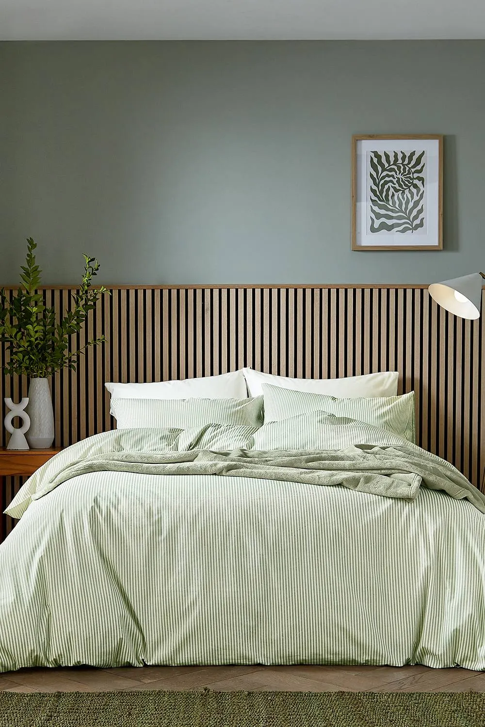 Helena Springfield 'Twill Stripe' Duvet Cover Set in Green 1