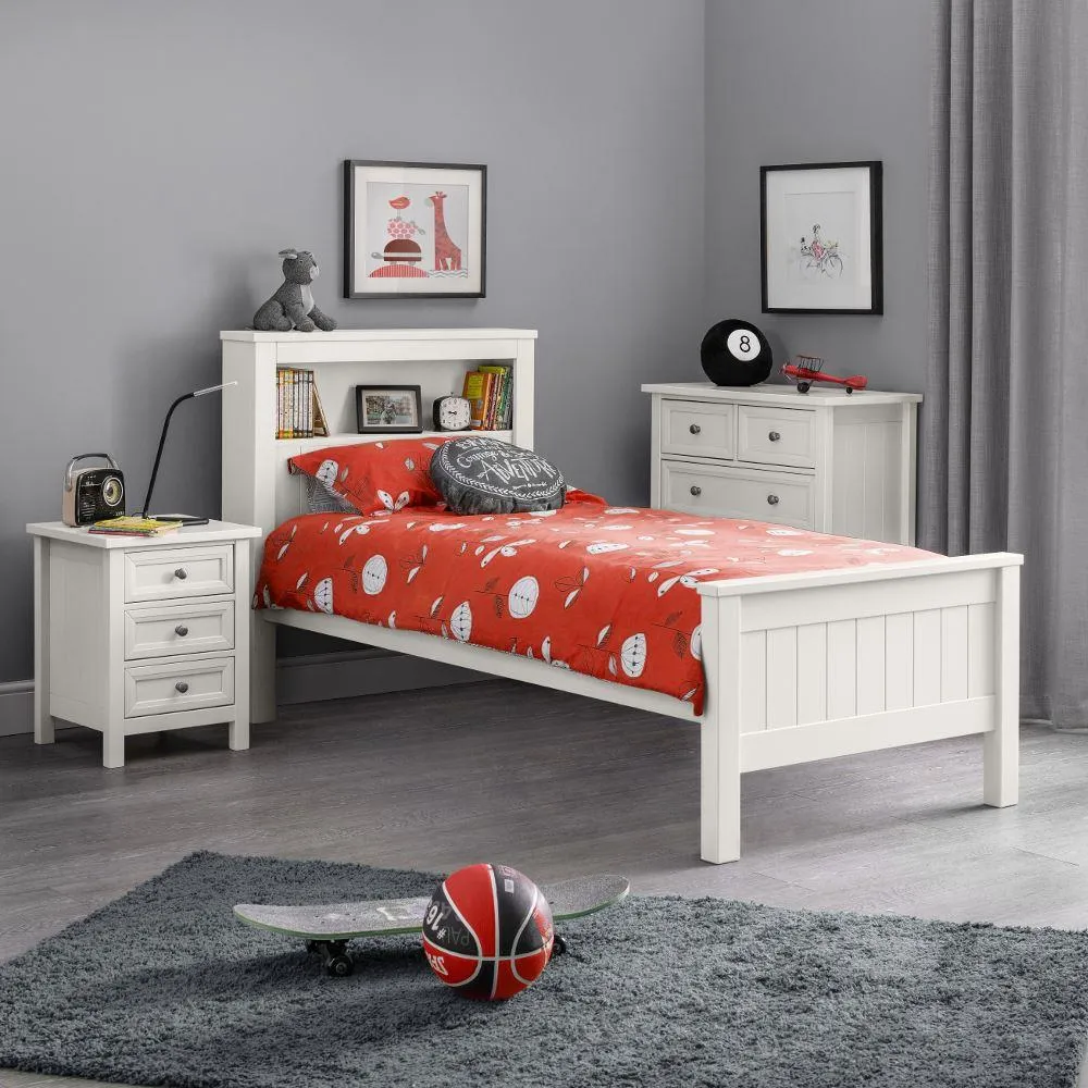 Maine - Single - Kids Bookcase Bed - Surf White - Wood - 3ft - Happy Beds