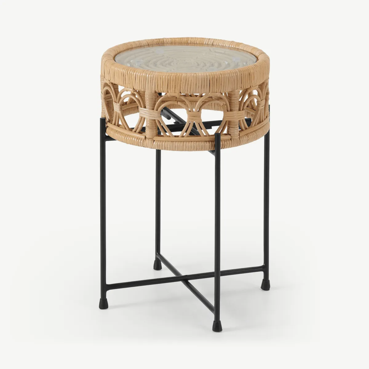 Moreno Side Table, Natural Cane & Glass