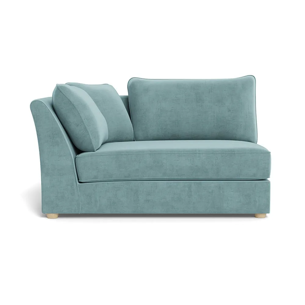 Heal's Tailor Large Curved Left Hand Facing Corner Unit Smart Luxe Velvet Mineral Blue Natural Feet