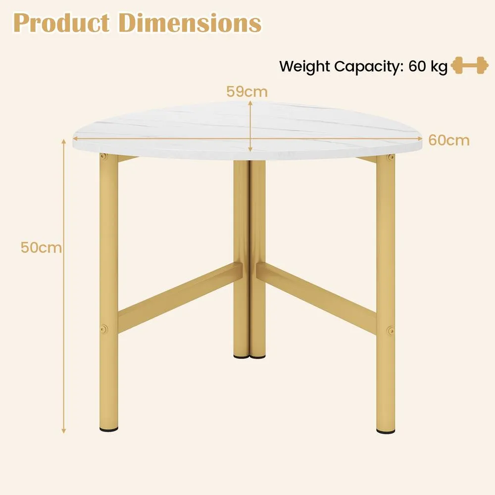 Costway Triangular Coffee Table with Faux Marble Tabletop for Living Room in White 6
