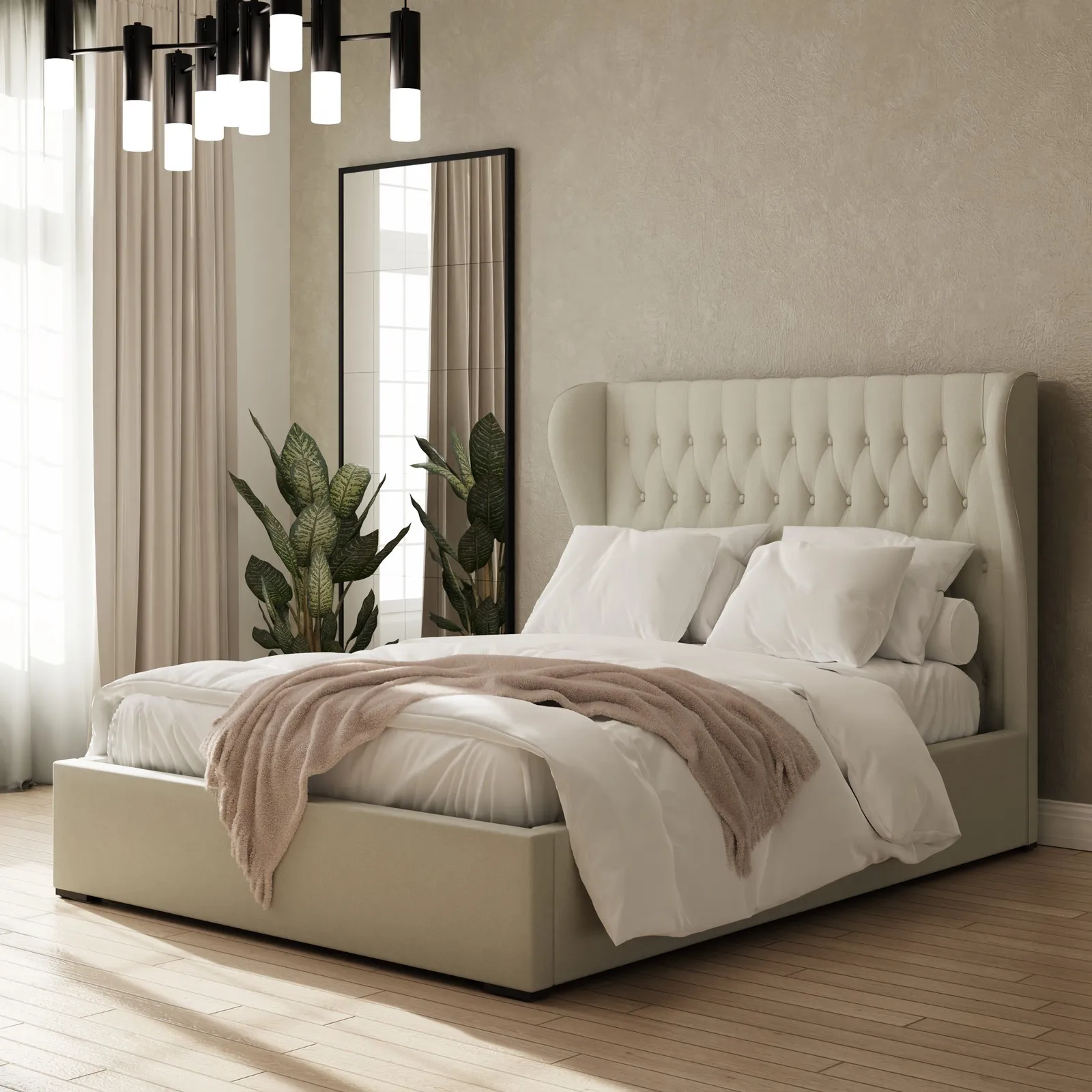 GFW Winged Headboard Ottoman Storage Bed in Natural 1