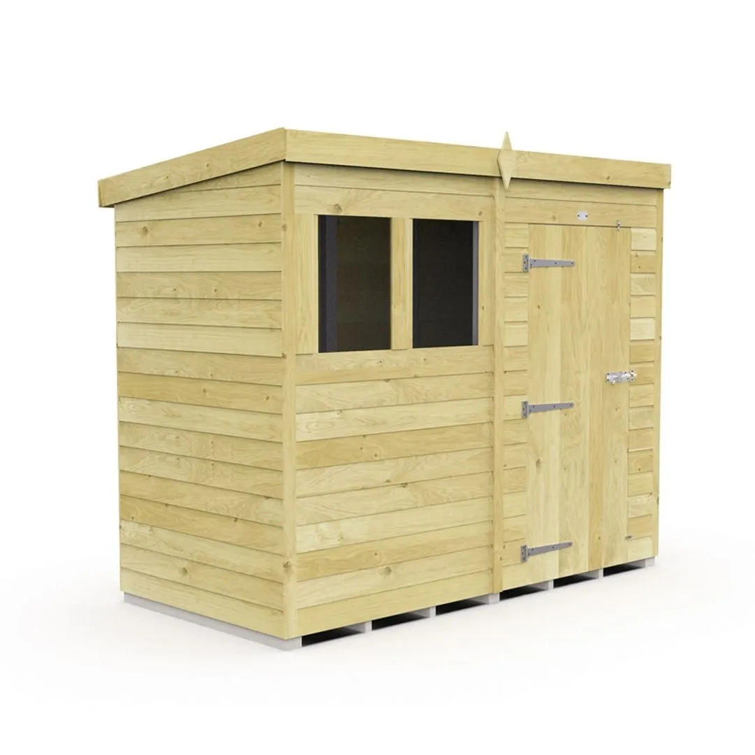 Buttercup Farm 8 x 4 Feet Pent Shed - Single Door W/ Windows - L118 x W243 x H201 cm in Brown
