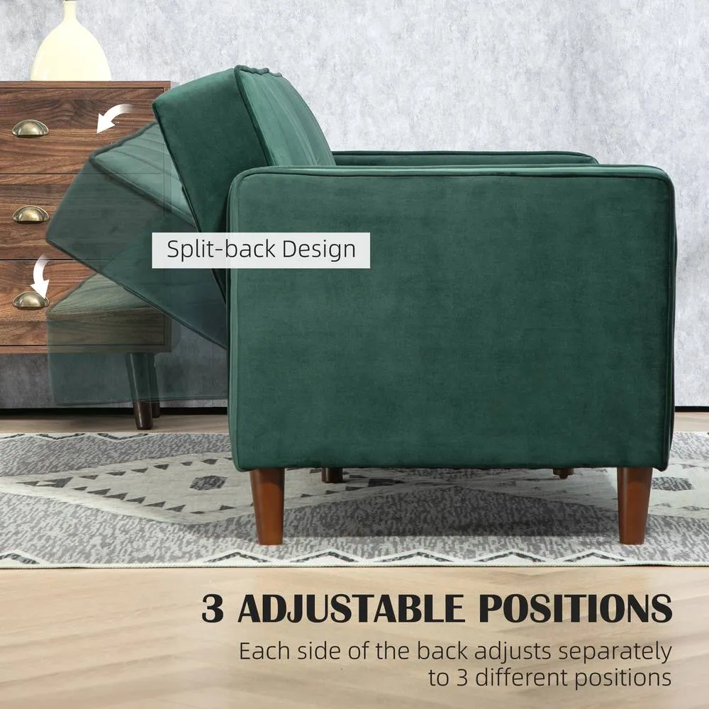 HOMCOM Convertible Sofa Futon Velvet-Touch Tufted Couch Sofa Bed Green 6
