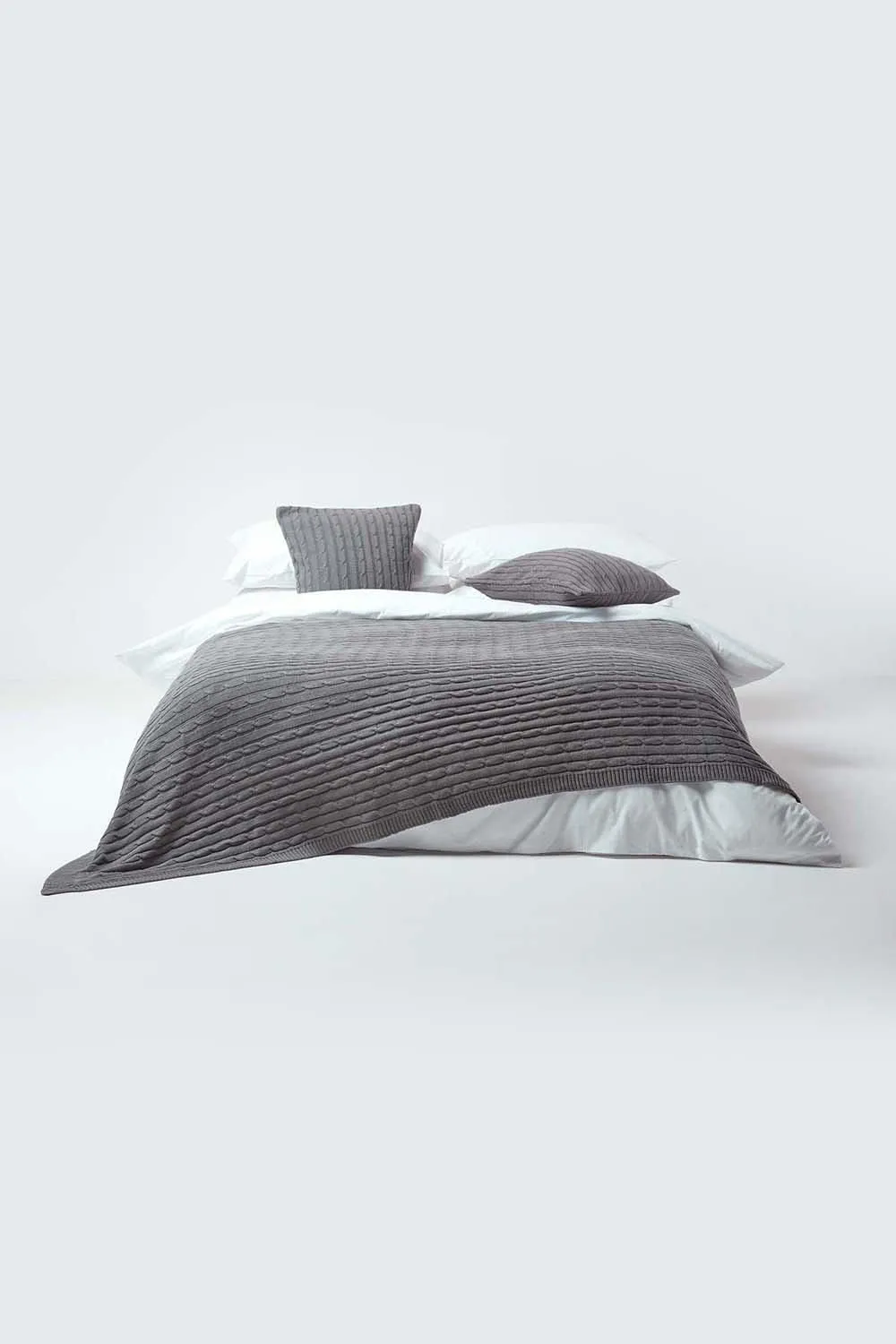 Homescapes Cotton Cable Knit Cushion Cover, 45 x 45 cm in Grey 4