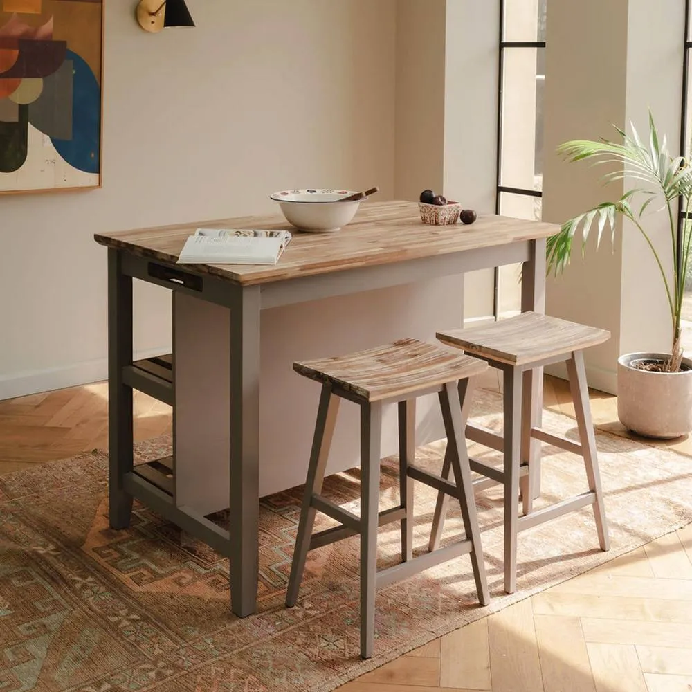 Statement Furniture Florence Bar Stool, Acacia Hardwood Rectangular Seat in Taupe 4