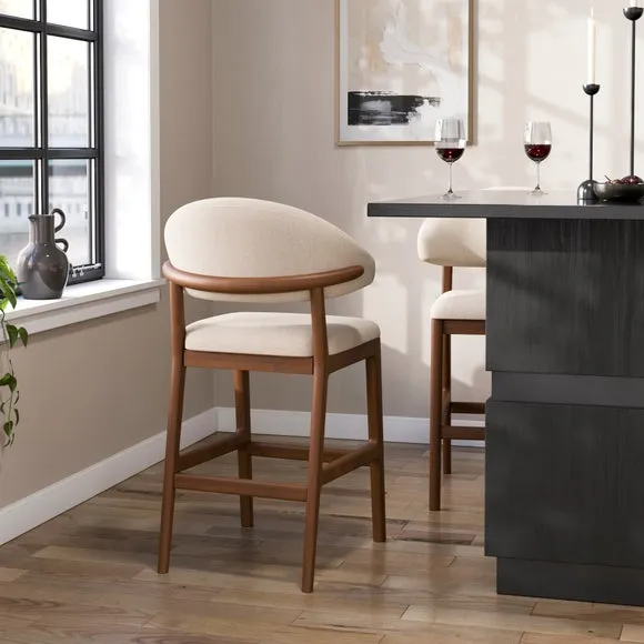 Hugh Dark Stained Counter Height Bar Stool, Fabric 2