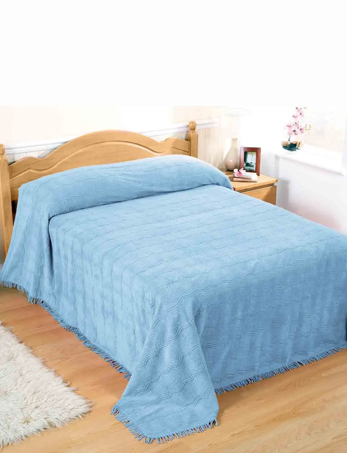Diana Cowpe Candlewick Bedspread in Blue