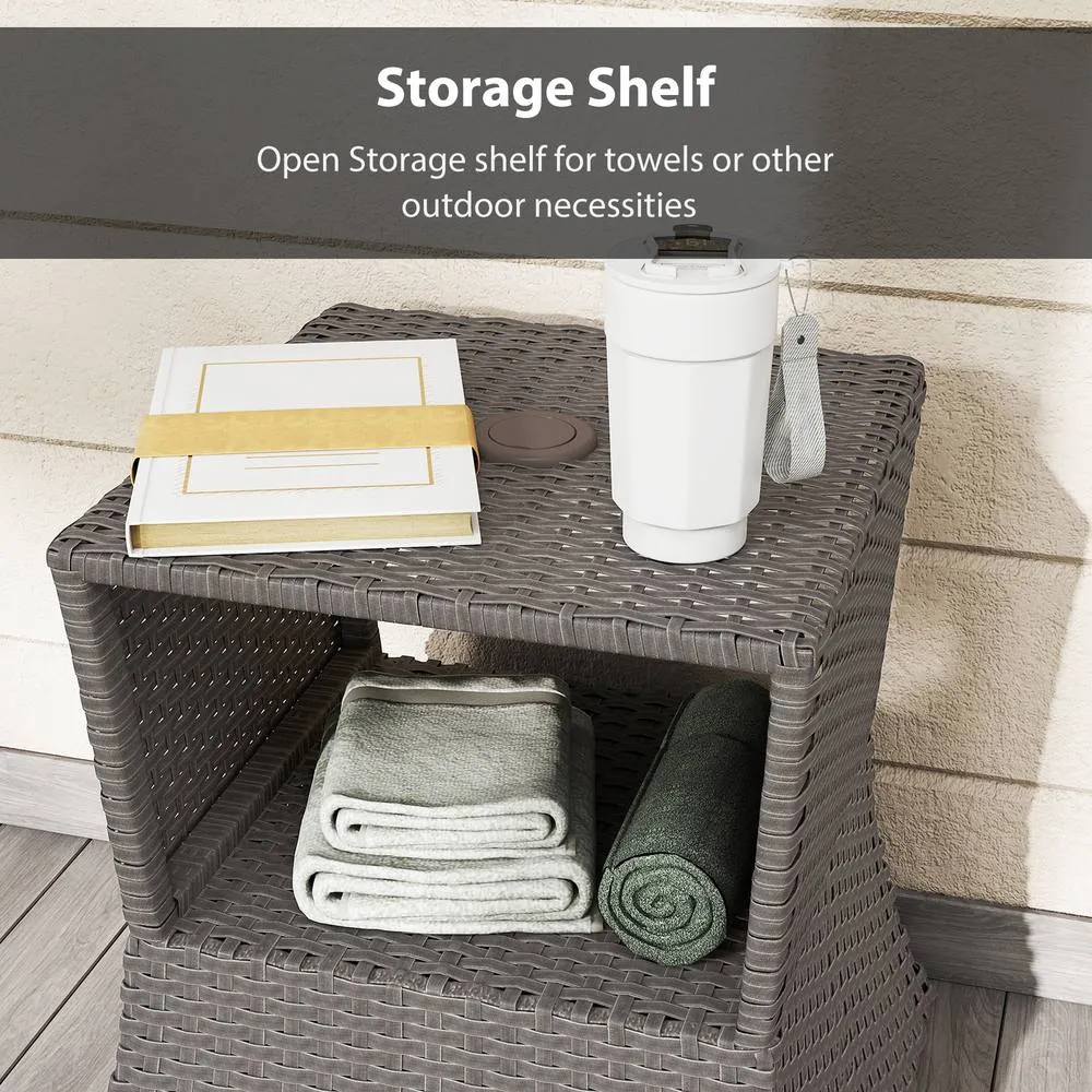 OUTSUNNY Rattan Wicker Tea Coffee Table w/ Umbrella Hole Dark Grey 6