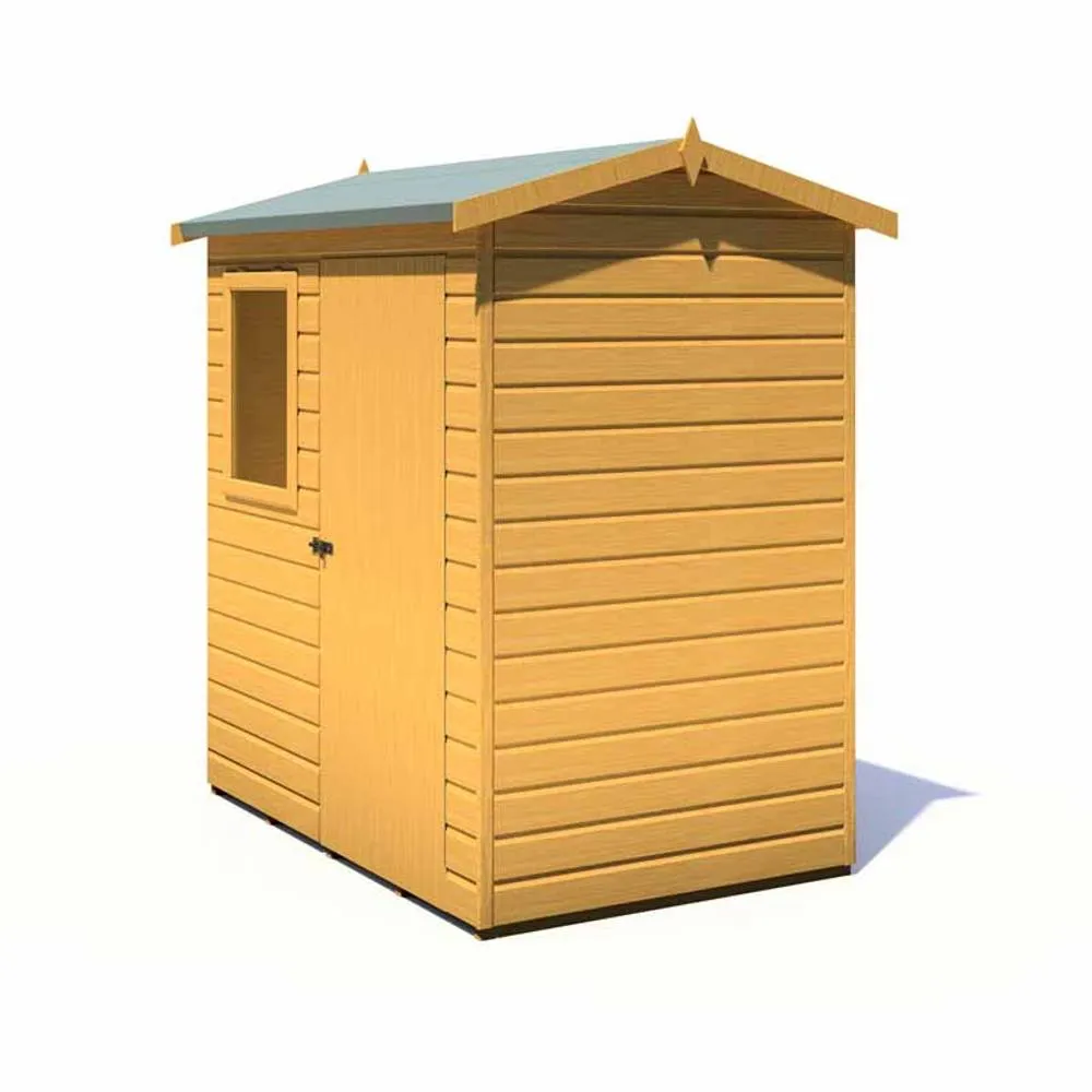 Shires Lewis 6 x 4 Feet Single Door Reverse Apex Style C Shed in Brown 3