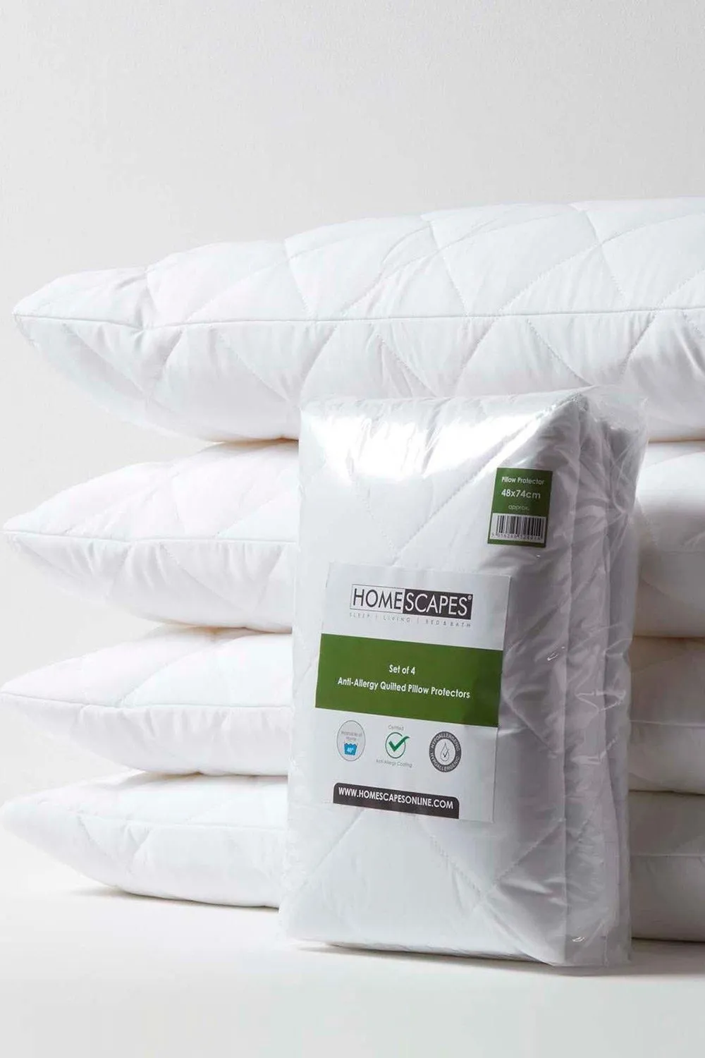 Homescapes Anti Allergy Pillow Protectors, Pack of 4 in White