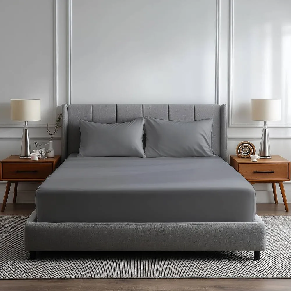Snug City Luxury 200TC Soft Touch Fitted Sheet Bed Linen 40cm Extra Deep Skirt in Grey