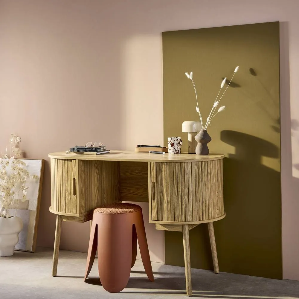 sweeek 120cm grooved wooden-effect oval desk with two storage spaces in Beige 6