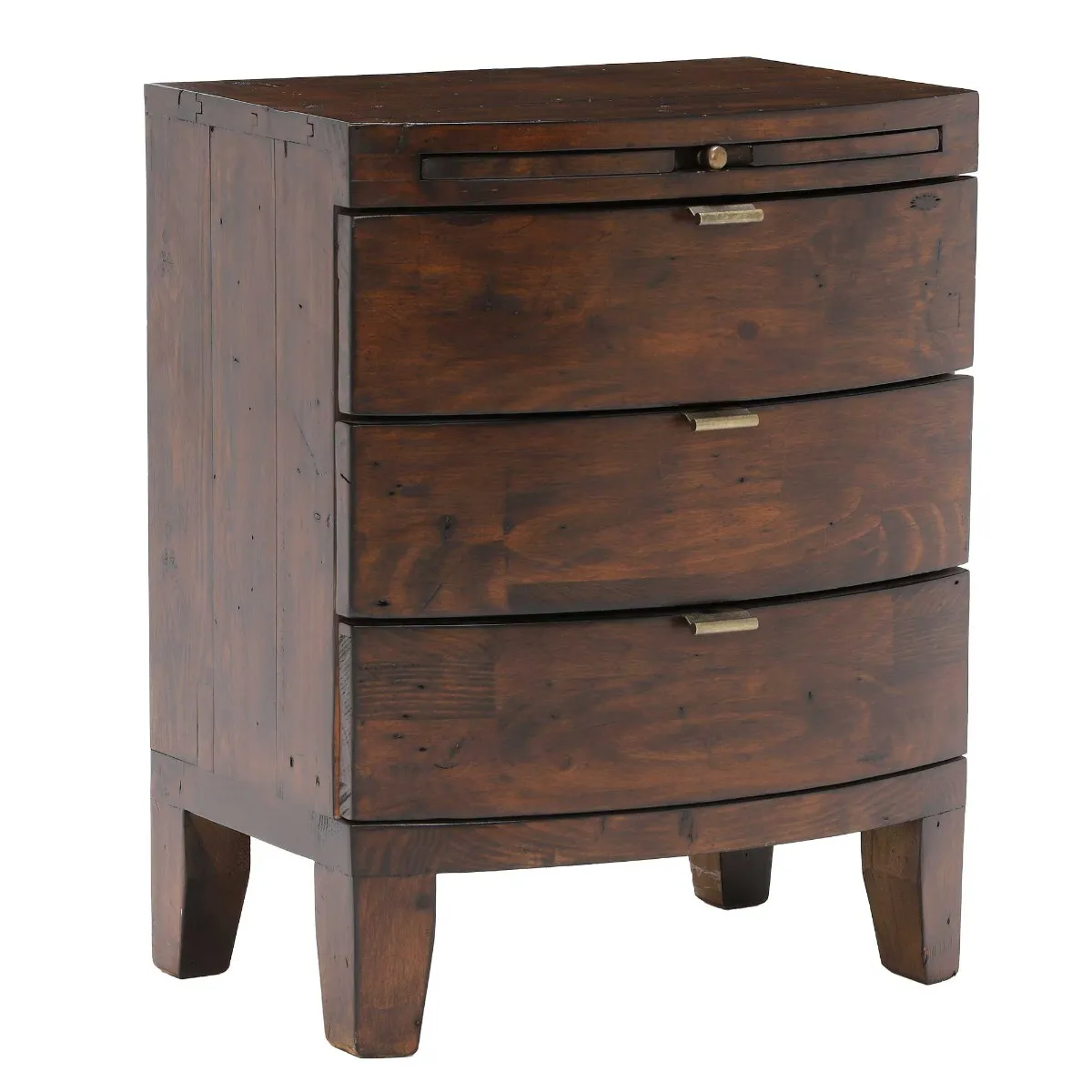 Navajos Reclaimed Wood 3 Drawer Wide Bedside Chest, Chestnut