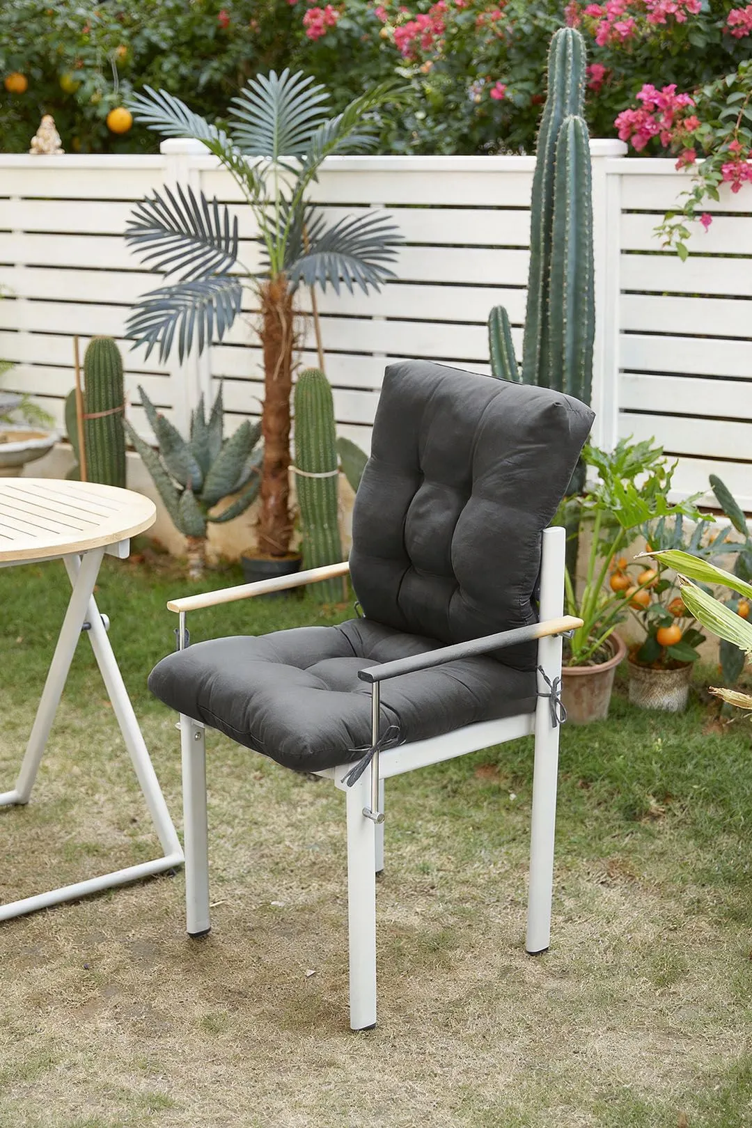 Living and Home 50x110x10cm Deep Grey Rattan Chair Cushion with Ties Outdoor Garden Seat Pad