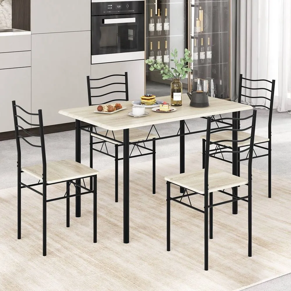 Costway 5 PCS Dining Table Set w/ Rectangular Tabletop Industrial Kitchen Table 4 Chairs Set in Natural 6