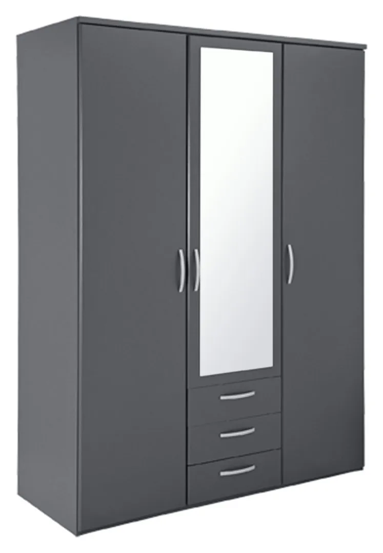 Argos Home Hallingford Grey 3 Door 3Drawer Mirrored Wardrobe