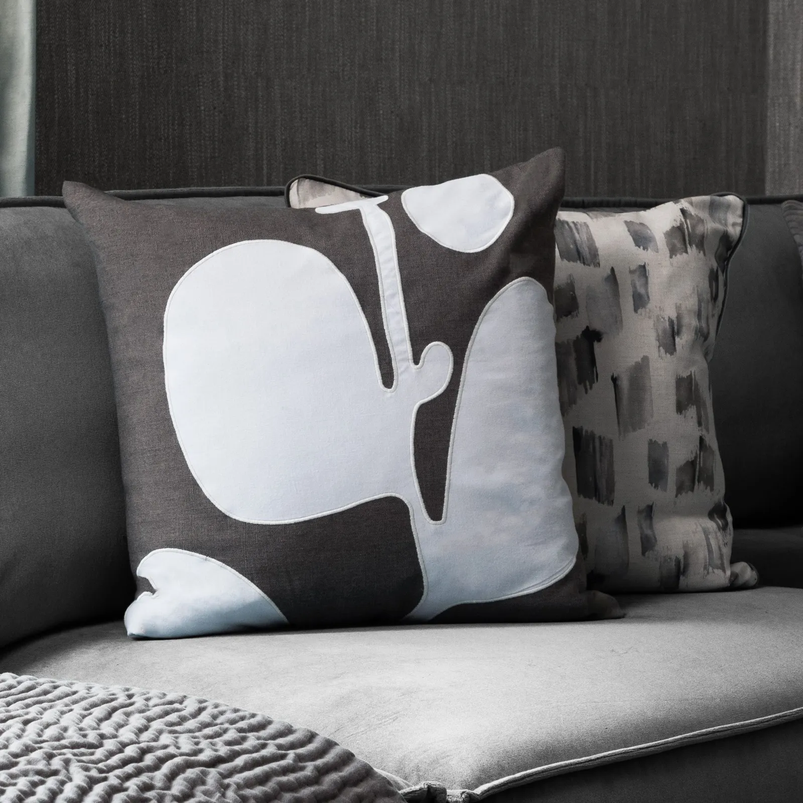 Voyage Maison Betel Floral 100% Cotton Cushion in Charcoal
