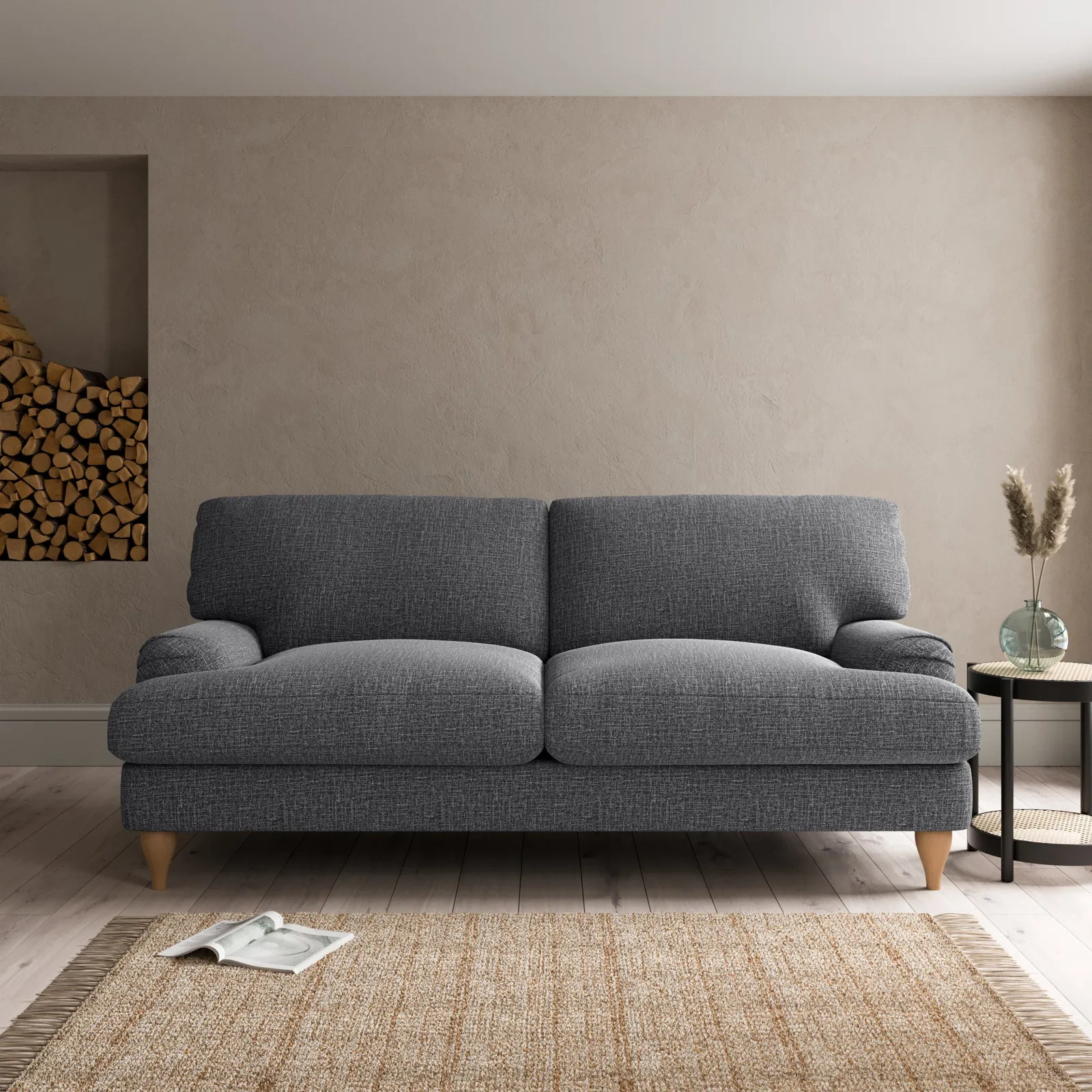 Darwin Slub Cotton Blend 3 Seater Sofa Black