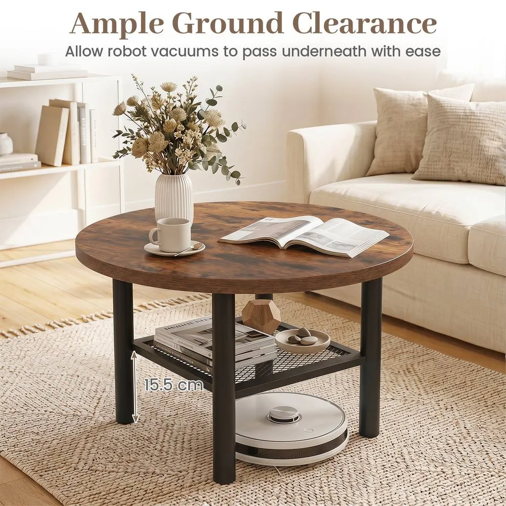 Costway Round Coffee Table 2-Tier Modern Circular Center Table in Brown 4