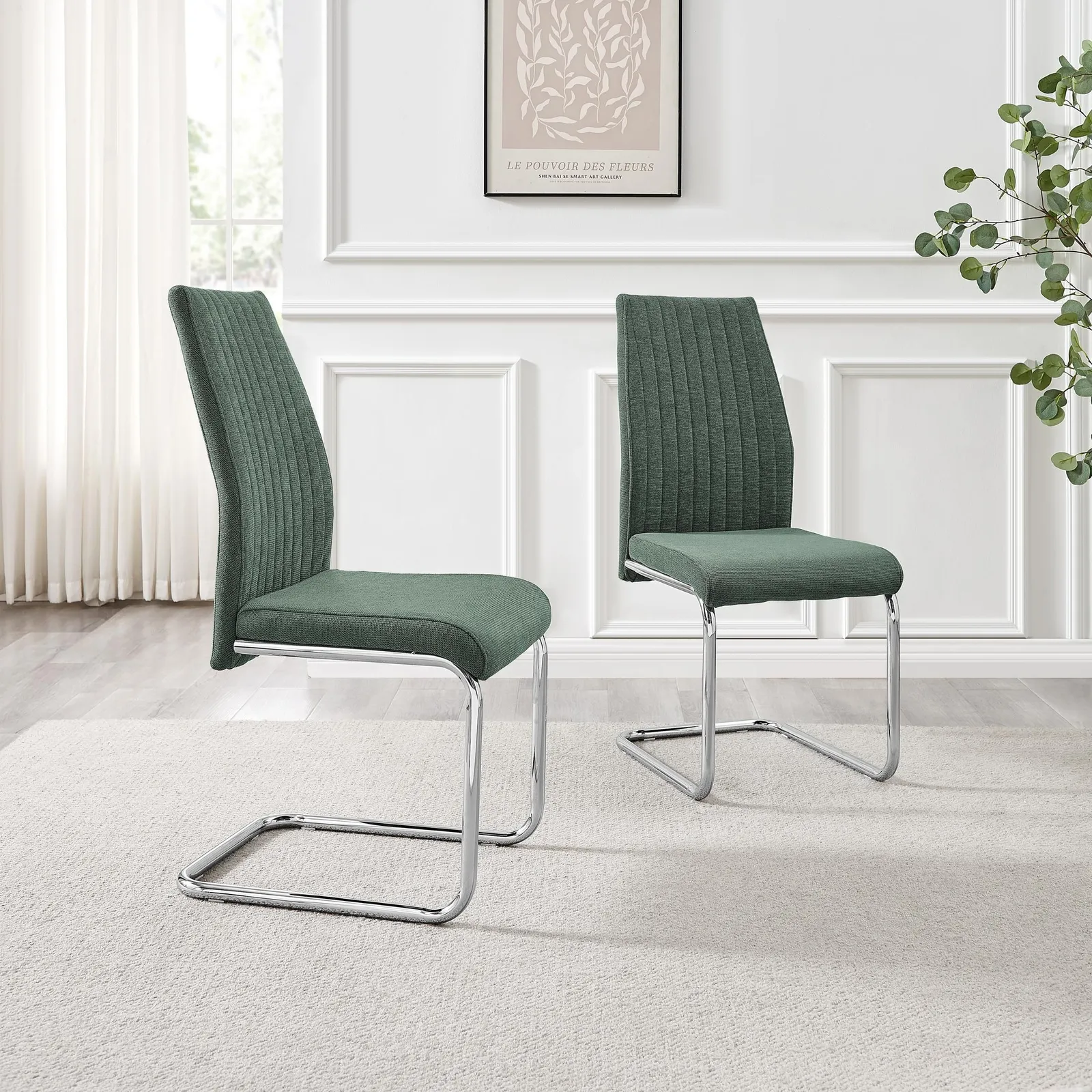 FurnitureboxUK Lorenzo 2x Fabric Silver Leg Dining Chair in Green 2