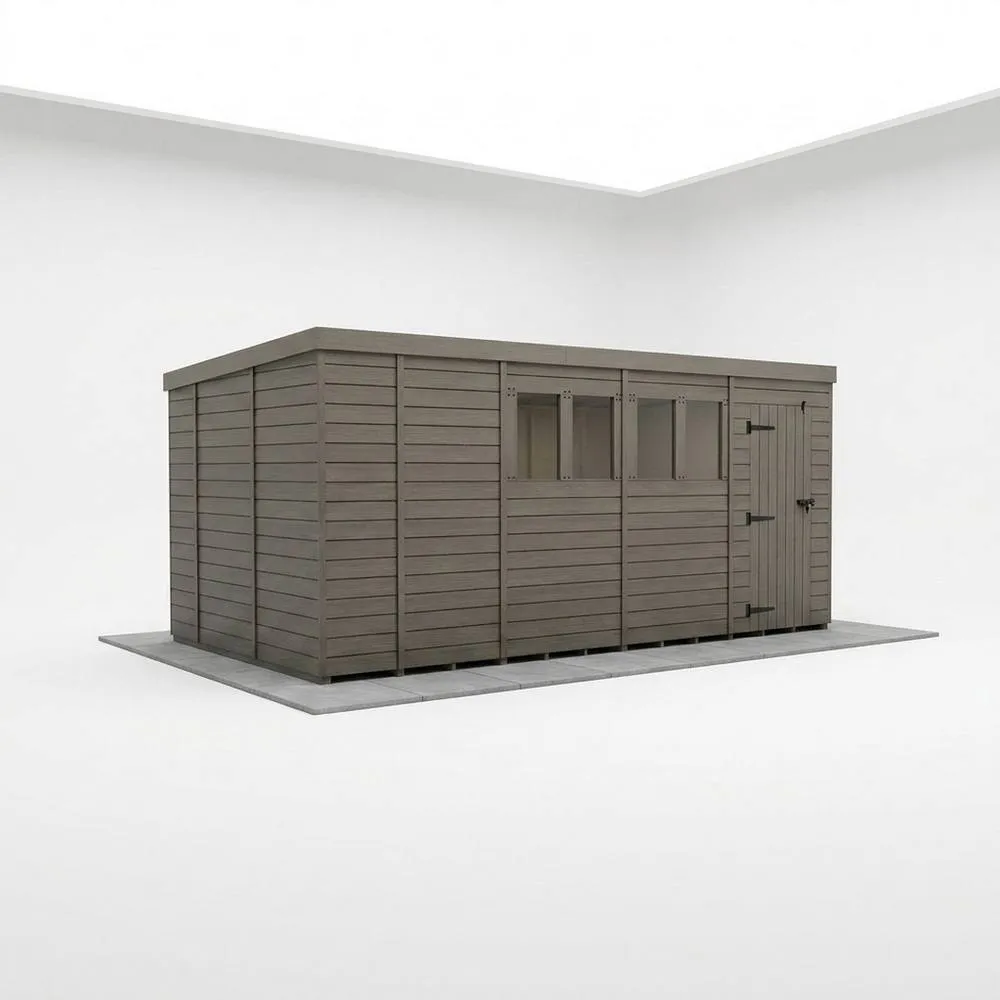 Buttercup Farm 17ft x 10ft Composite Pent Garden Shed Single Door With Windows in Grey